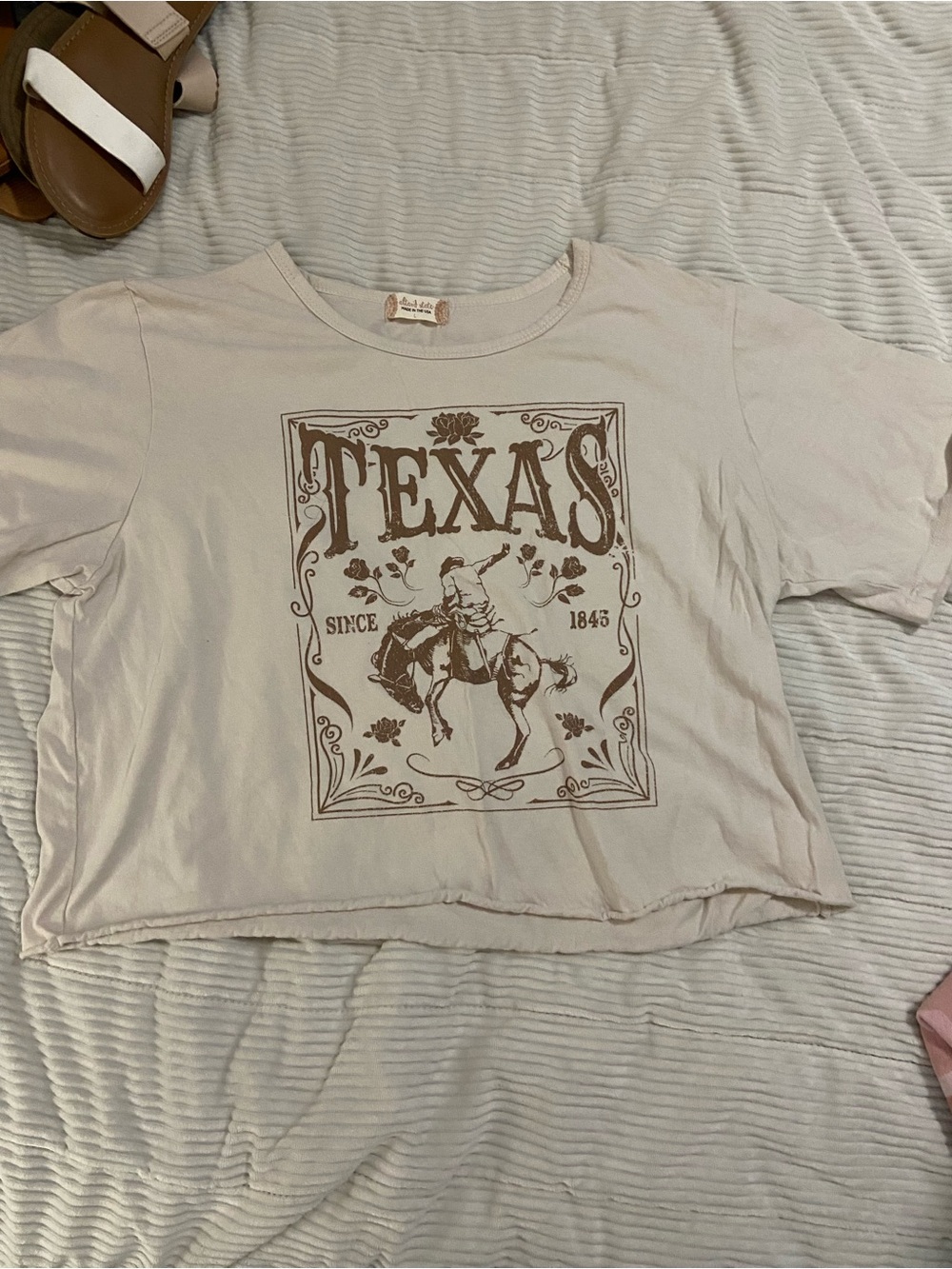 Altar'd State Beige Crop Tee with Brown Texas Graphic